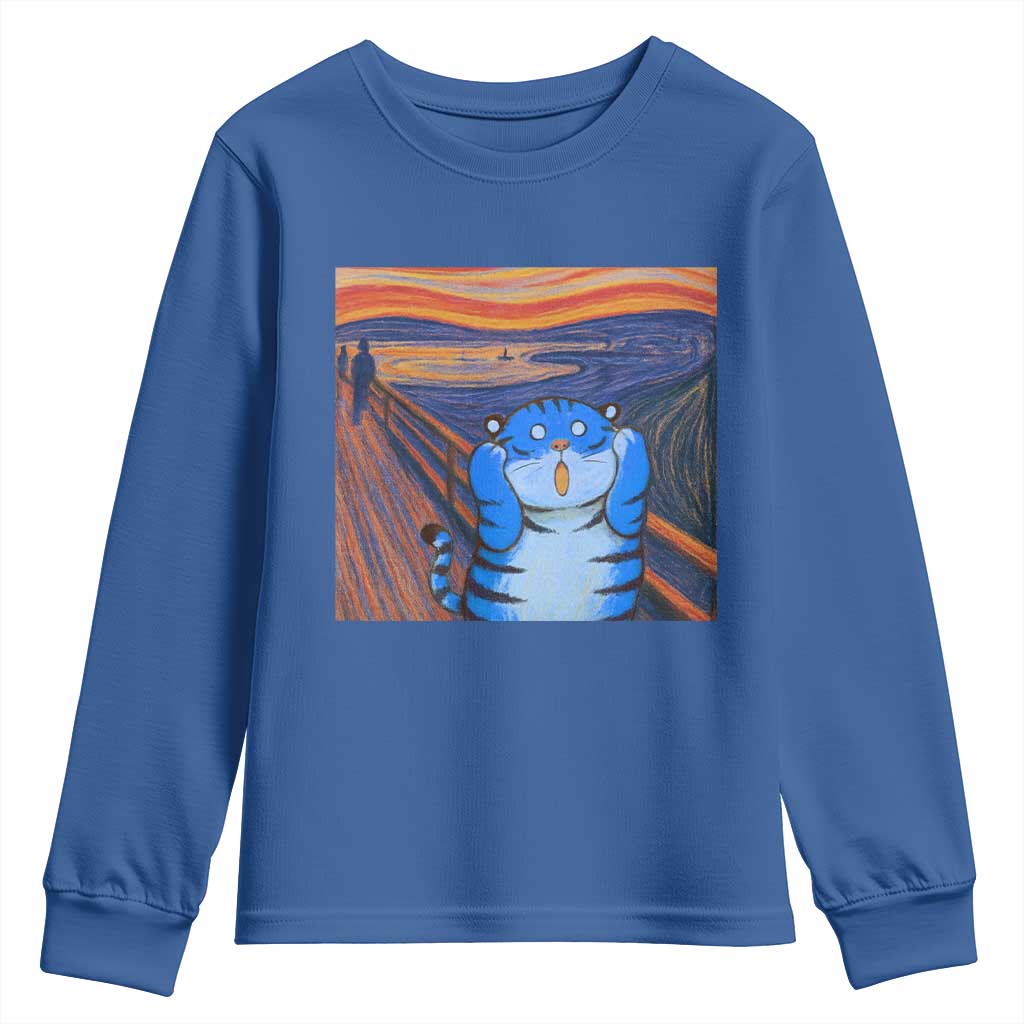 Blue Tiger Scream Youth Sweatshirt Cute Animal Anime Demon Aesthetic Painting TS10 Royal Blue Print Your Wear