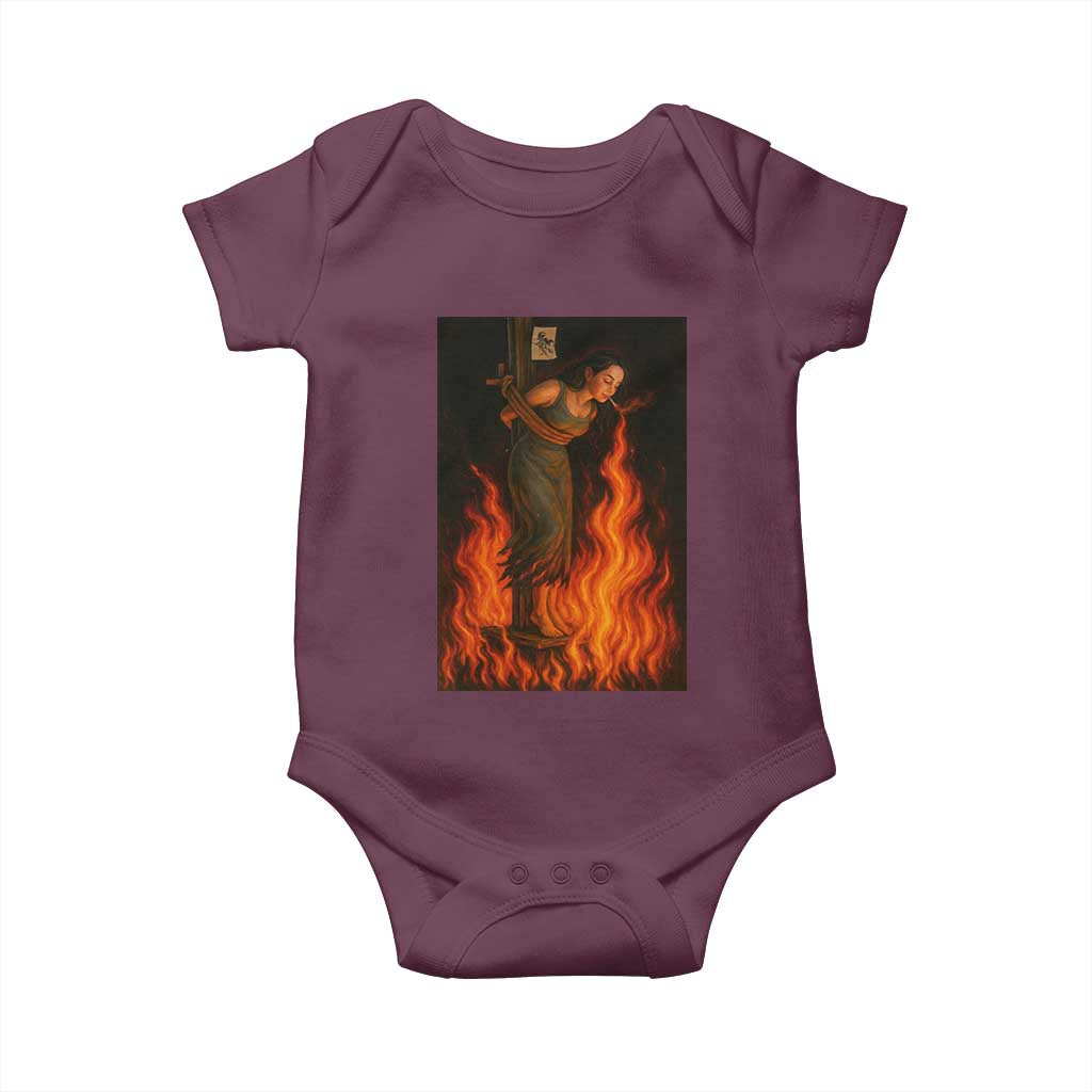 Funny Halloween Witch Baby Onesie Witch Lighting Cigarette With Flames Occult Unholy TS10 Maroon Print Your Wear