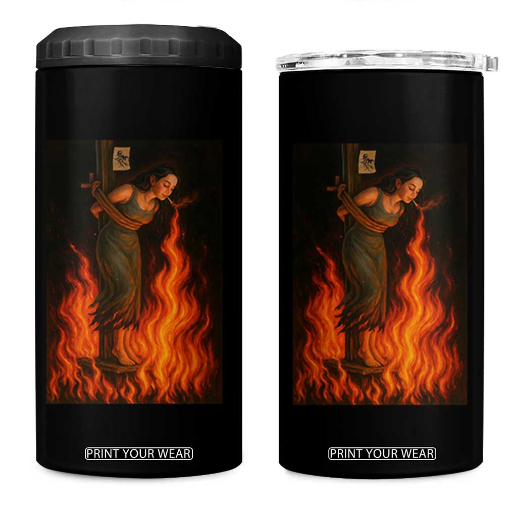 Funny Halloween Witch 4 in 1 Can Cooler Tumbler Witch Lighting Cigarette With Flames Occult Unholy TS10 One Size: 16 oz Black Print Your Wear
