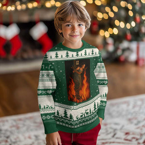 Funny Halloween Witch Ugly Christmas Sweater Witch Lighting Cigarette With Flames Occult Unholy TS10 Forest Green Beige Print Your Wear
