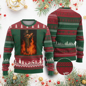 Funny Halloween Witch Ugly Christmas Sweater Witch Lighting Cigarette With Flames Occult Unholy TS10 Red Green Print Your Wear