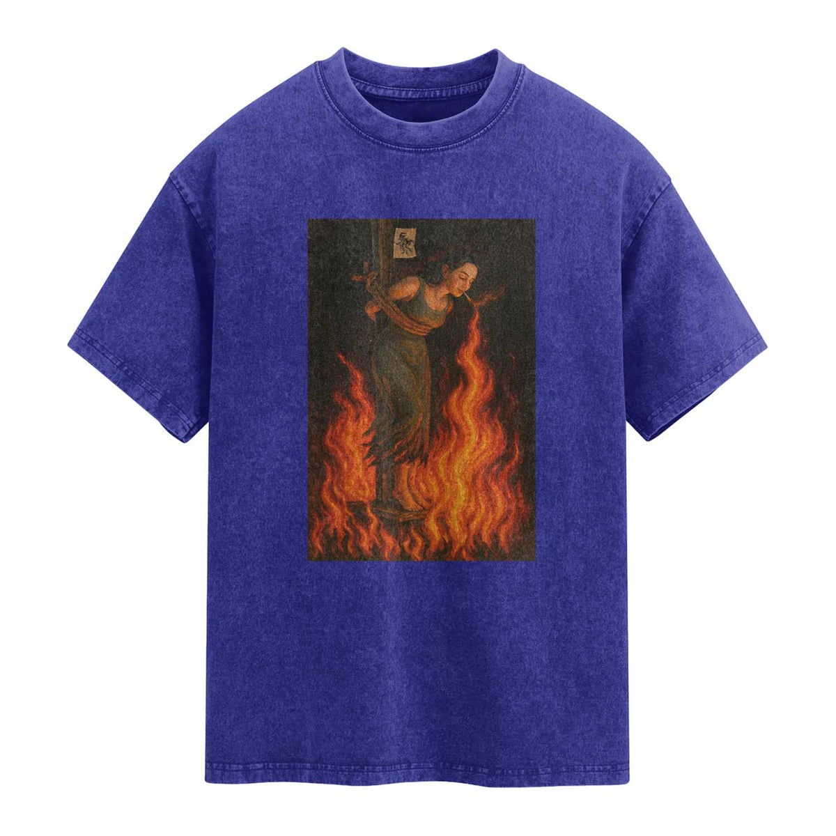 Funny Halloween Witch Washed Cotton T-Shirt Witch Lighting Cigarette With Flames Occult Unholy