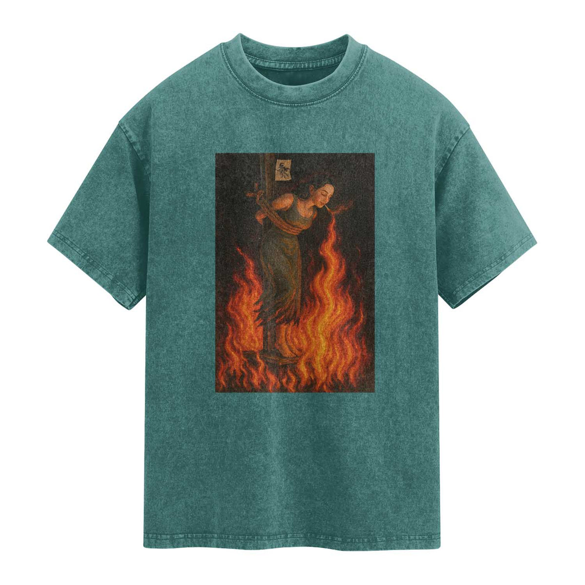 Funny Halloween Witch Washed Cotton T-Shirt Witch Lighting Cigarette With Flames Occult Unholy