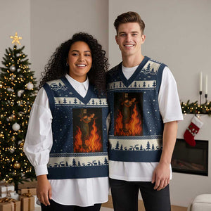 Funny Halloween Witch V-Neck Knit Sweater Vest Witch Lighting Cigarette With Flames Occult Unholy TS10 Navy Beige Print Your Wear