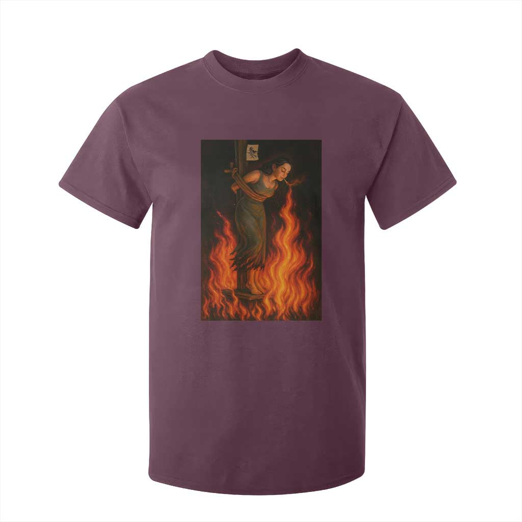 Funny Halloween Witch T Shirt For Kid Witch Lighting Cigarette With Flames Occult Unholy TS10 Maroon Print Your Wear