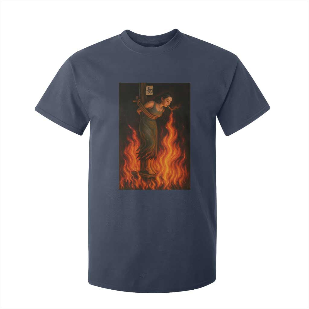 Funny Halloween Witch T Shirt For Kid Witch Lighting Cigarette With Flames Occult Unholy TS10 Navy Print Your Wear