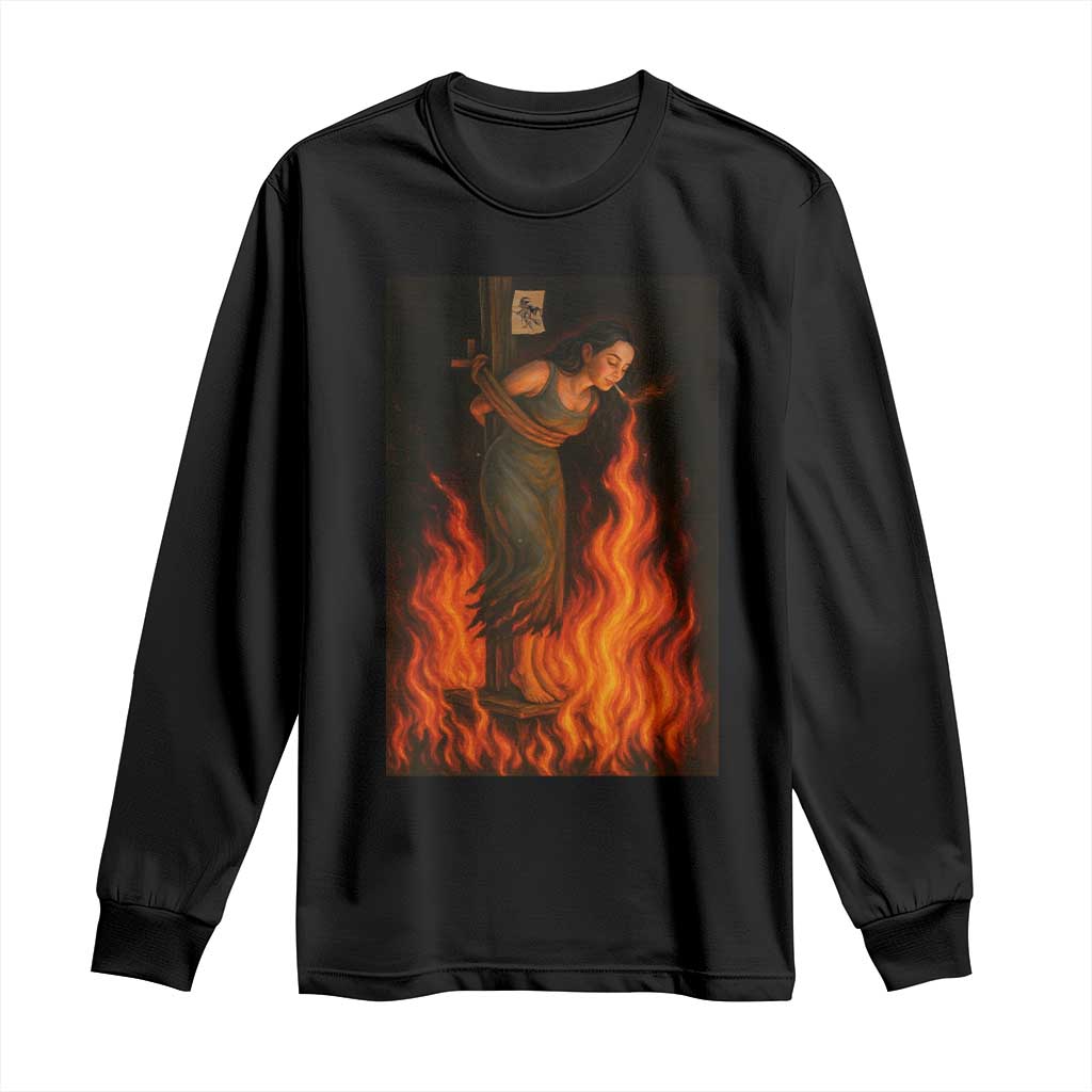 Funny Halloween Witch Long Sleeve Shirt Witch Lighting Cigarette With Flames Occult Unholy TS10 Black Print Your Wear