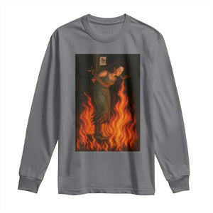 Funny Halloween Witch Long Sleeve Shirt Witch Lighting Cigarette With Flames Occult Unholy TS10 Charcoal Print Your Wear