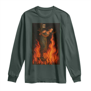 Funny Halloween Witch Long Sleeve Shirt Witch Lighting Cigarette With Flames Occult Unholy TS10 Dark Forest Green Print Your Wear