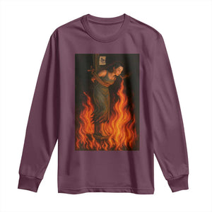 Funny Halloween Witch Long Sleeve Shirt Witch Lighting Cigarette With Flames Occult Unholy TS10 Maroon Print Your Wear