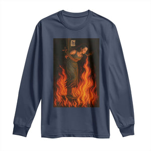 Funny Halloween Witch Long Sleeve Shirt Witch Lighting Cigarette With Flames Occult Unholy TS10 Navy Print Your Wear