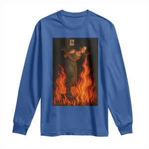 Funny Halloween Witch Long Sleeve Shirt Witch Lighting Cigarette With Flames Occult Unholy TS10 Royal Blue Print Your Wear