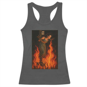 Funny Halloween Witch Racerback Tank Top Witch Lighting Cigarette With Flames Occult Unholy TS10 Dark Heather Print Your Wear