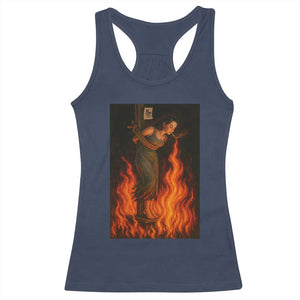 Funny Halloween Witch Racerback Tank Top Witch Lighting Cigarette With Flames Occult Unholy TS10 Navy Print Your Wear