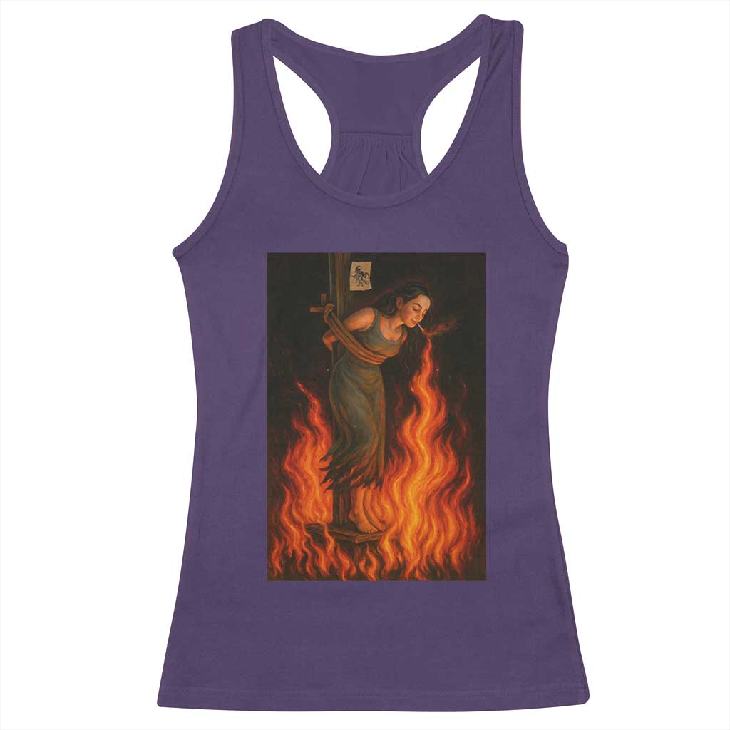 Funny Halloween Witch Racerback Tank Top Witch Lighting Cigarette With Flames Occult Unholy TS10 Purple Print Your Wear