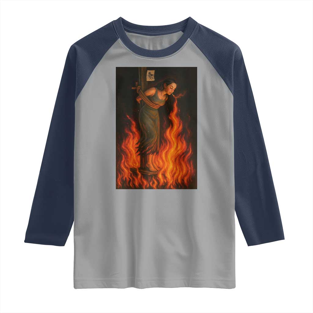 Funny Halloween Witch Raglan Shirt Witch Lighting Cigarette With Flames Occult Unholy TS10 Sport Gray Navy Print Your Wear