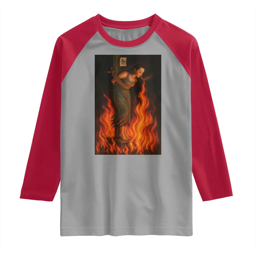 Funny Halloween Witch Raglan Shirt Witch Lighting Cigarette With Flames Occult Unholy TS10 Sport Gray Red Print Your Wear