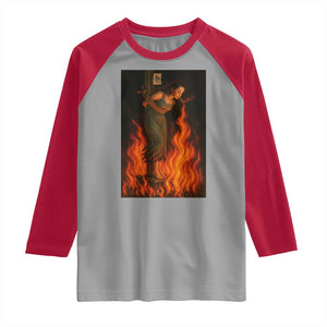 Funny Halloween Witch Raglan Shirt Witch Lighting Cigarette With Flames Occult Unholy TS10 Sport Gray Red Print Your Wear