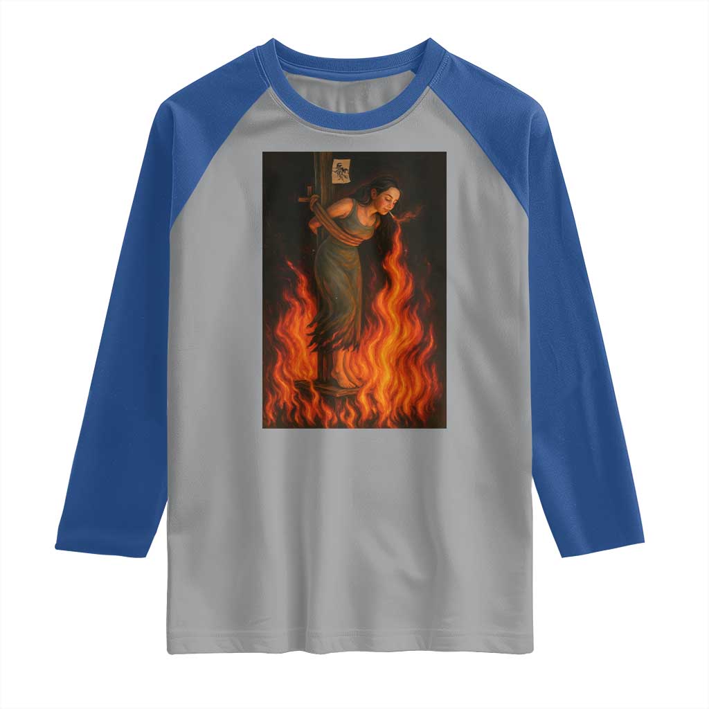 Funny Halloween Witch Raglan Shirt Witch Lighting Cigarette With Flames Occult Unholy TS10 Sport Gray Royal Print Your Wear