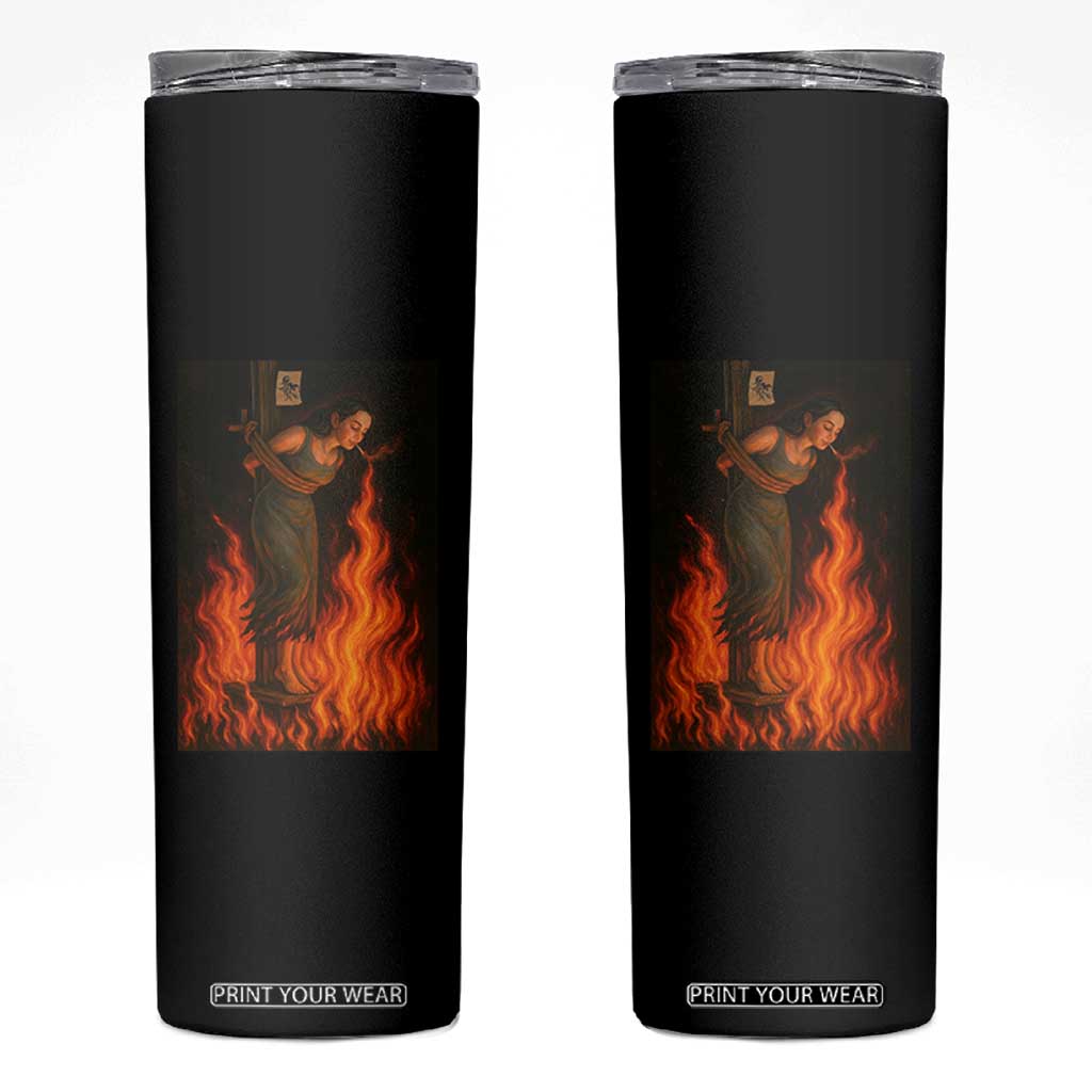 Funny Halloween Witch Skinny Tumbler Witch Lighting Cigarette With Flames Occult Unholy TS10 Black Print Your Wear
