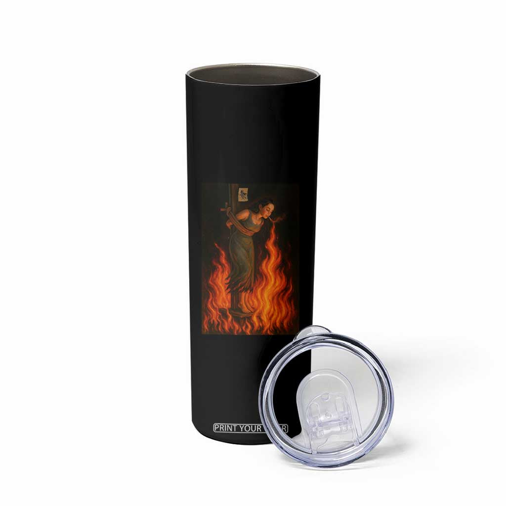 Funny Halloween Witch Skinny Tumbler Witch Lighting Cigarette With Flames Occult Unholy TS10 Print Your Wear