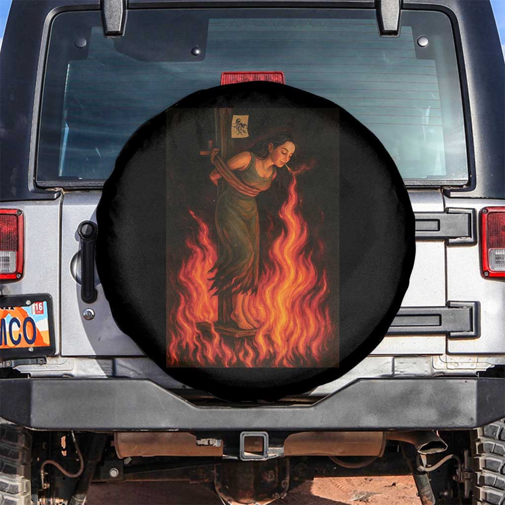Funny Halloween Witch Spare Tire Cover Witch Lighting Cigarette With Flames Occult Unholy TS10 No hole Black Print Your Wear