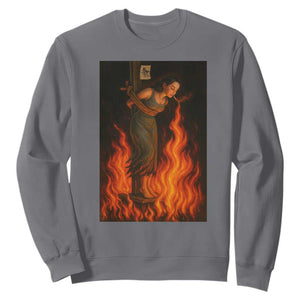 Funny Halloween Witch Sweatshirt Witch Lighting Cigarette With Flames Occult Unholy TS10 Charcoal Print Your Wear