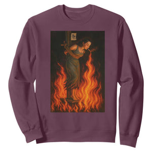 Funny Halloween Witch Sweatshirt Witch Lighting Cigarette With Flames Occult Unholy TS10 Maroon Print Your Wear