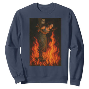 Funny Halloween Witch Sweatshirt Witch Lighting Cigarette With Flames Occult Unholy TS10 Navy Print Your Wear