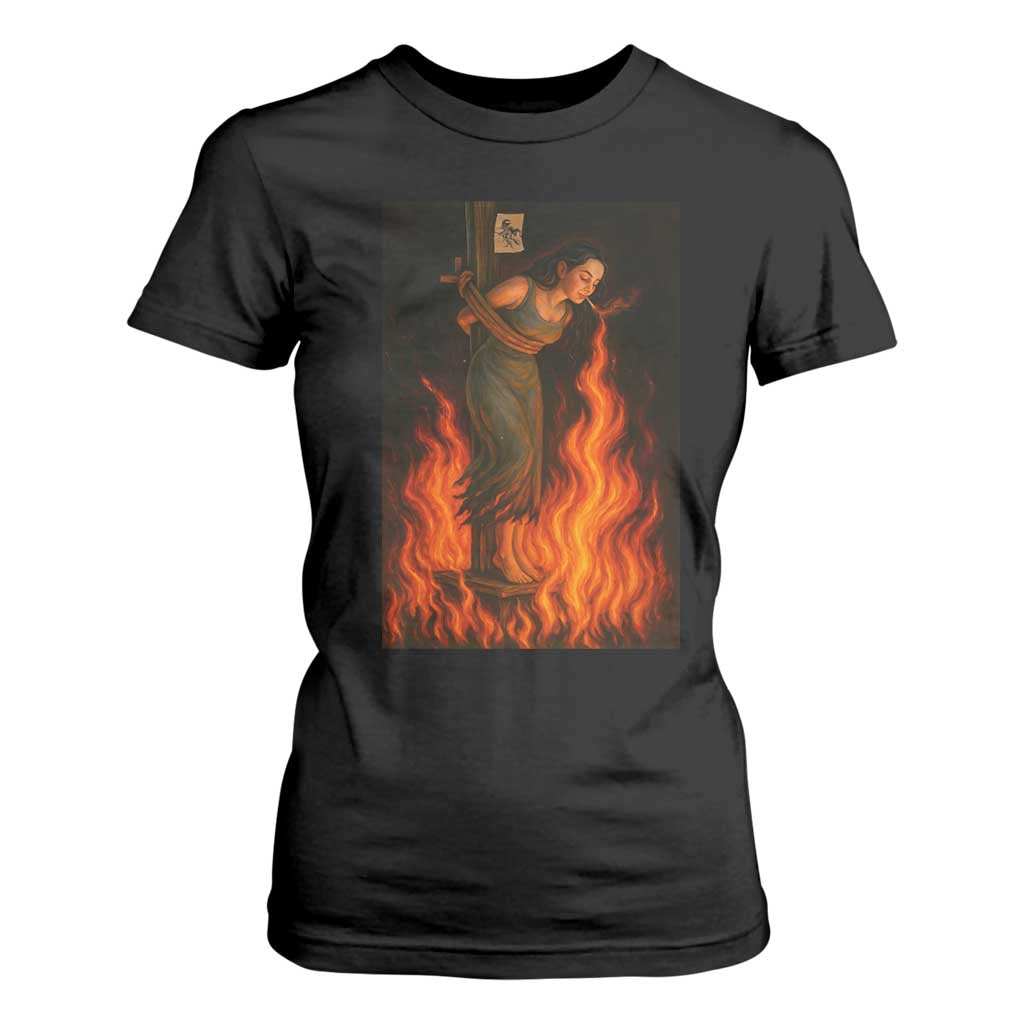 Funny Halloween Witch T Shirt For Women Witch Lighting Cigarette With Flames Occult Unholy TS10 Black Print Your Wear