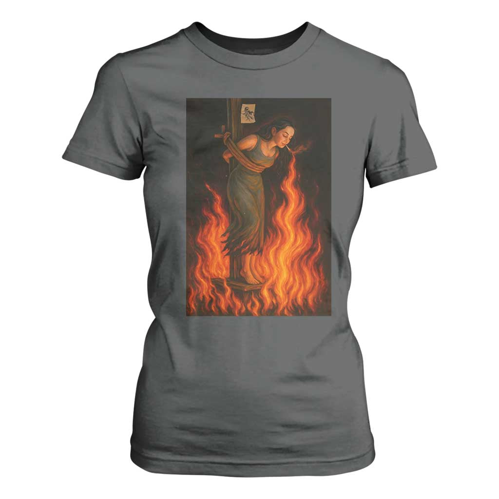 Funny Halloween Witch T Shirt For Women Witch Lighting Cigarette With Flames Occult Unholy TS10 Dark Heather Print Your Wear