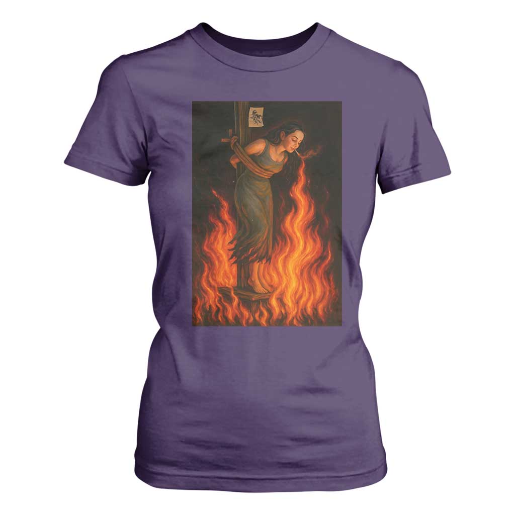 Funny Halloween Witch T Shirt For Women Witch Lighting Cigarette With Flames Occult Unholy TS10 Purple Print Your Wear