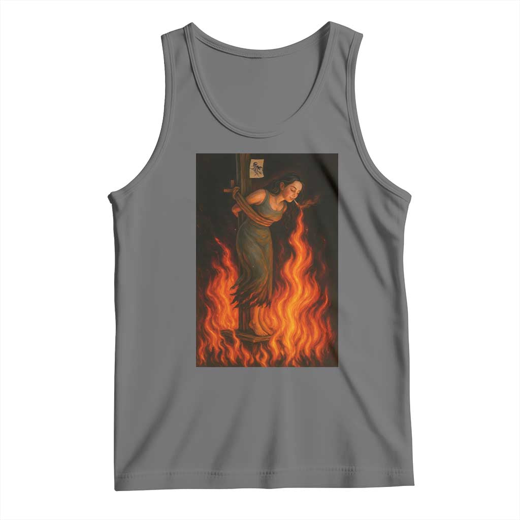 Funny Halloween Witch Tank Top Witch Lighting Cigarette With Flames Occult Unholy TS10 Black Heather Print Your Wear