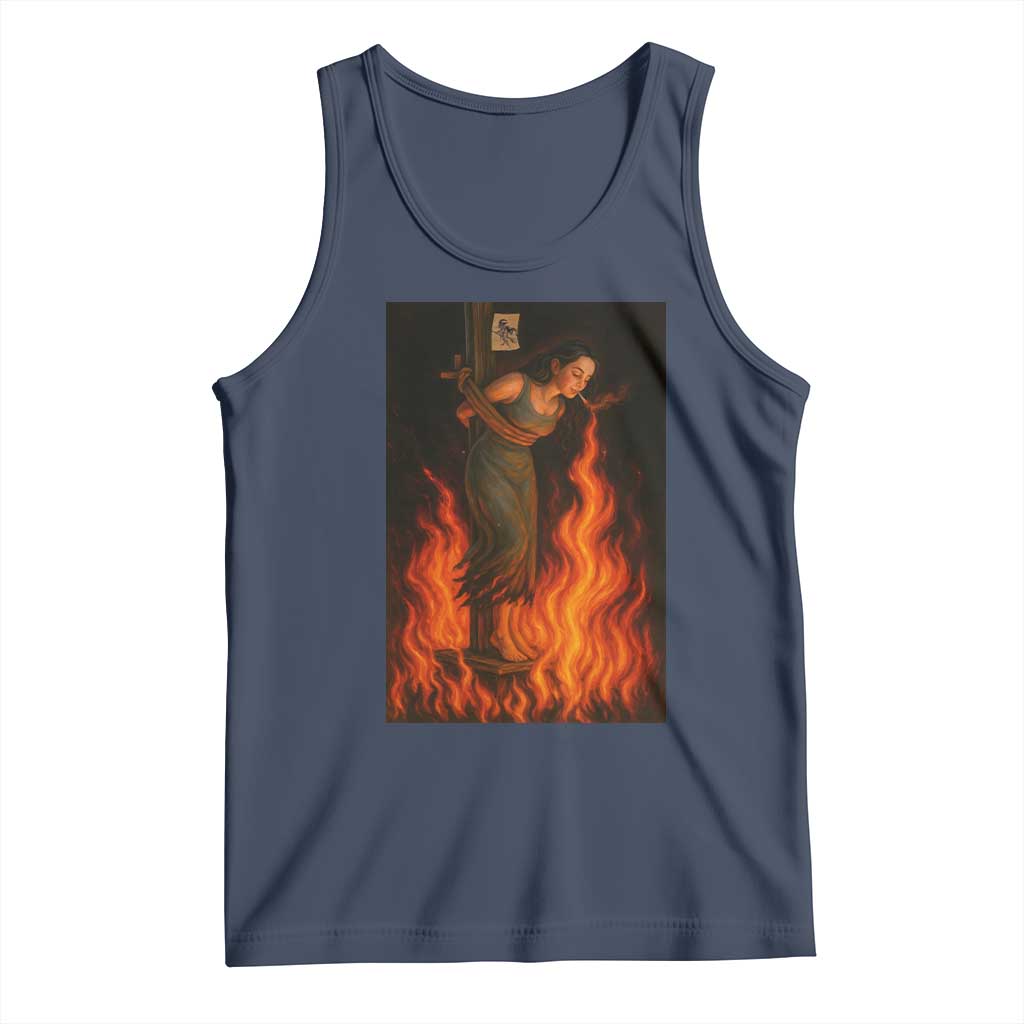 Funny Halloween Witch Tank Top Witch Lighting Cigarette With Flames Occult Unholy TS10 Navy Print Your Wear