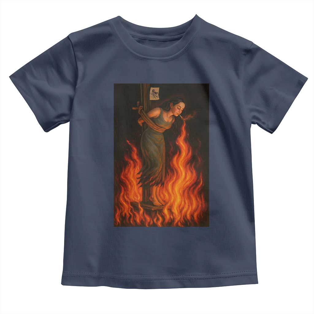 Funny Halloween Witch Toddler T Shirt Witch Lighting Cigarette With Flames Occult Unholy TS10 Navy Print Your Wear
