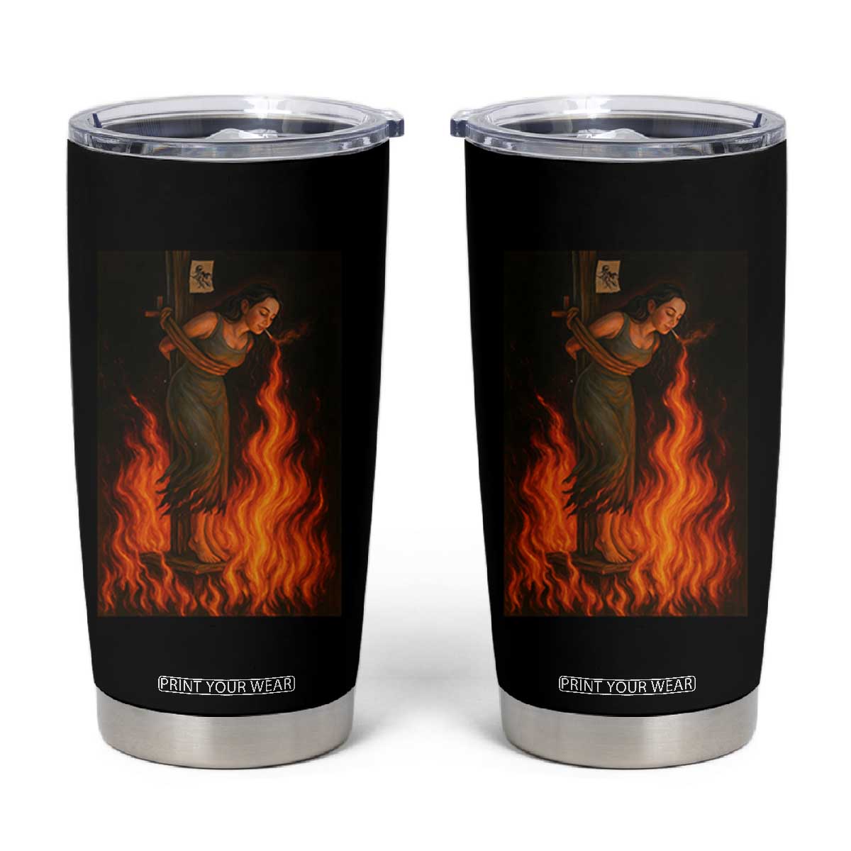 Funny Halloween Witch Tumbler Cup Witch Lighting Cigarette With Flames Occult Unholy TS10 Black Print Your Wear