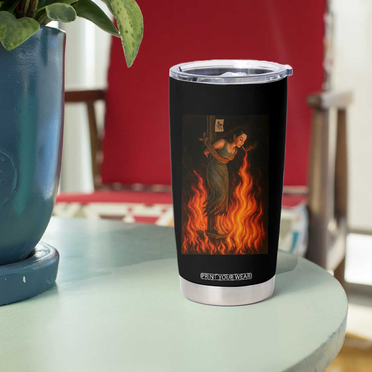 Funny Halloween Witch Tumbler Cup Witch Lighting Cigarette With Flames Occult Unholy TS10 Print Your Wear