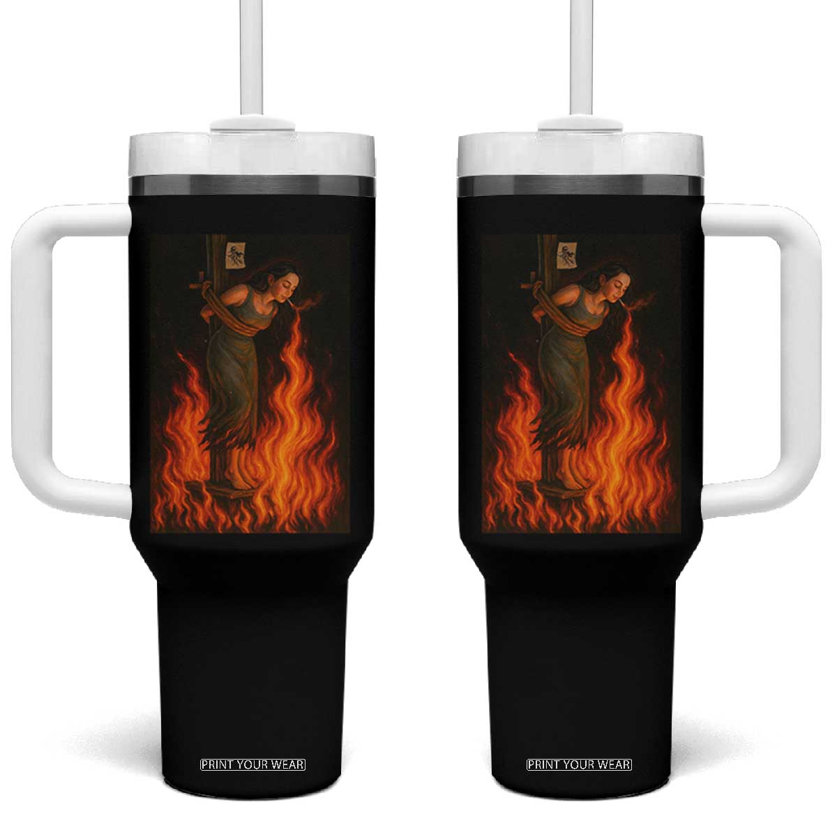 Funny Halloween Witch Tumbler With Handle Witch Lighting Cigarette With Flames Occult Unholy TS10 One Size: 40 oz Black Print Your Wear