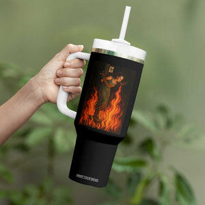 Funny Halloween Witch Tumbler With Handle Witch Lighting Cigarette With Flames Occult Unholy TS10 Print Your Wear