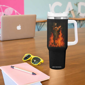 Funny Halloween Witch Tumbler With Handle Witch Lighting Cigarette With Flames Occult Unholy TS10 Print Your Wear