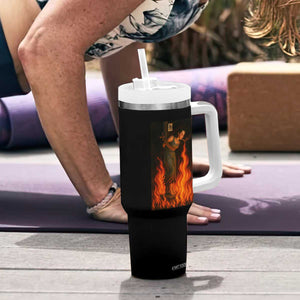 Funny Halloween Witch Tumbler With Handle Witch Lighting Cigarette With Flames Occult Unholy TS10 Print Your Wear
