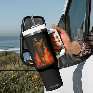 Funny Halloween Witch Tumbler With Handle Witch Lighting Cigarette With Flames Occult Unholy TS10 Print Your Wear