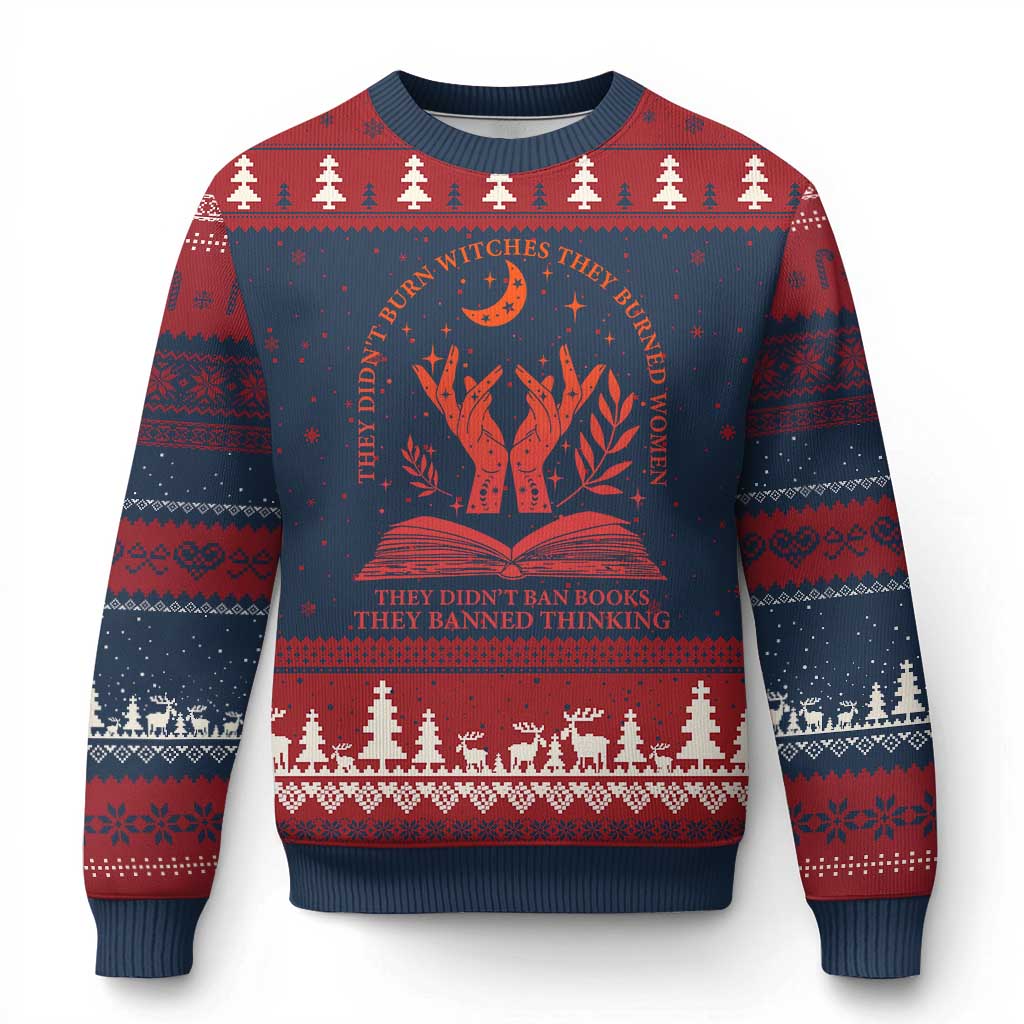 Feminist Witch Ugly Christmas Sweater They Didnt Burn Witches Women Halloween Feminism TS10 Navy Red Print Your Wear