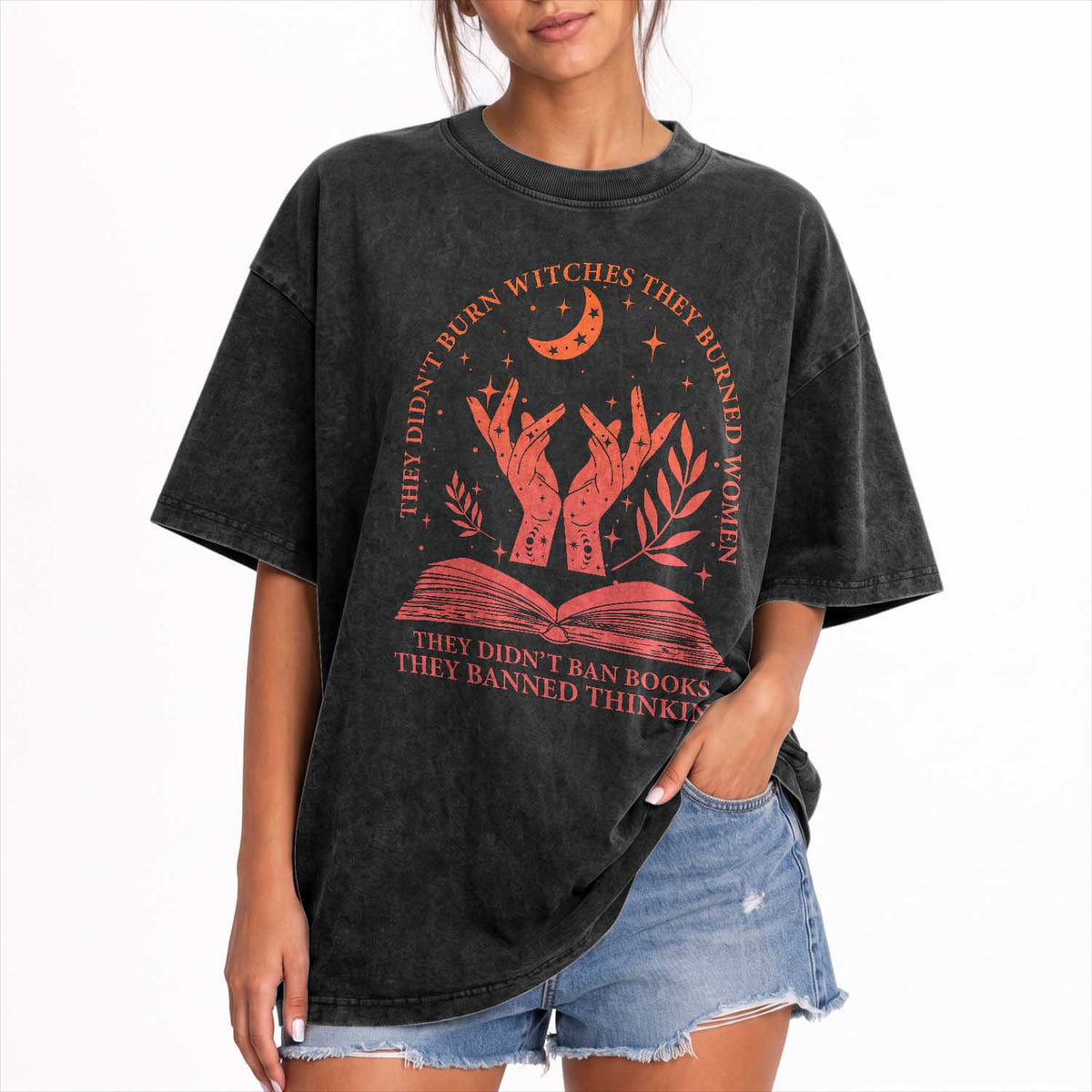 Feminist Witch Washed Cotton T-Shirt They Didnt Burn Witches Women Halloween Feminism