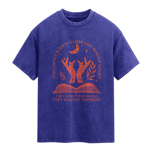 Feminist Witch Washed Cotton T-Shirt They Didnt Burn Witches Women Halloween Feminism
