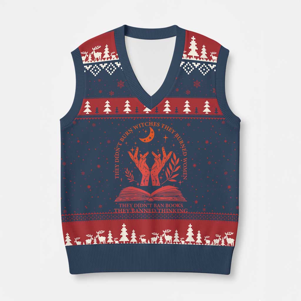 Feminist Witch V-Neck Knit Sweater Vest They Didnt Burn Witches Women Halloween Feminism TS10 Navy Red Print Your Wear