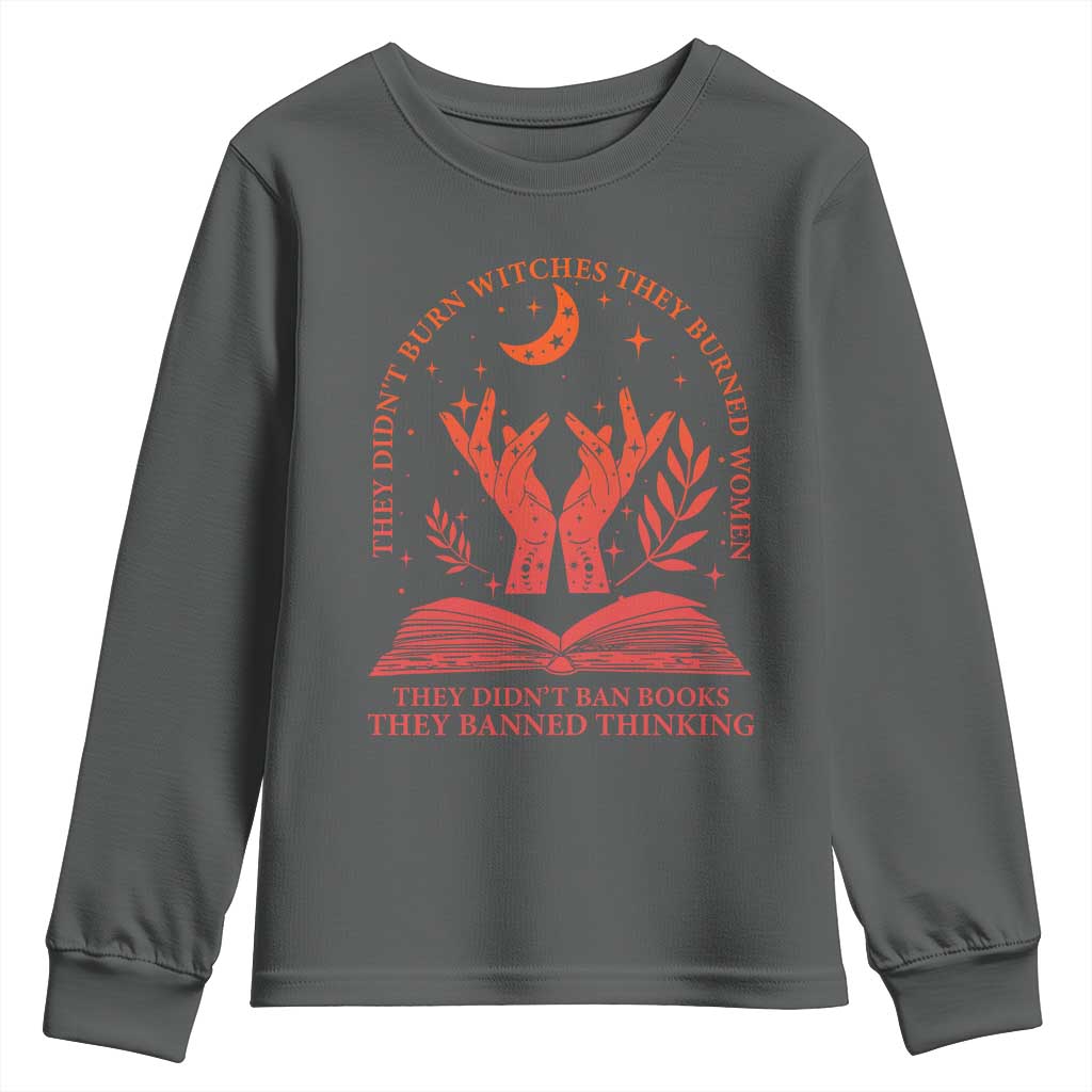 Feminist Witch Youth Sweatshirt They Didnt Burn Witches Women Halloween Feminism TS10 Dark Heather Print Your Wear