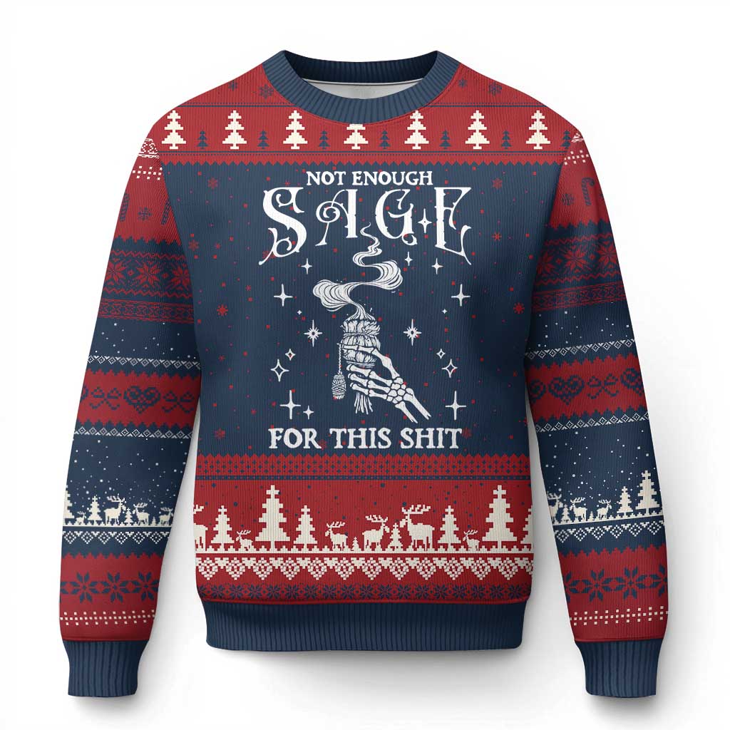 Vintage Witch Ugly Christmas Sweater Spooky Skeleton Witchcore Not Enough Sage For This Shit TS10 Navy Red Print Your Wear
