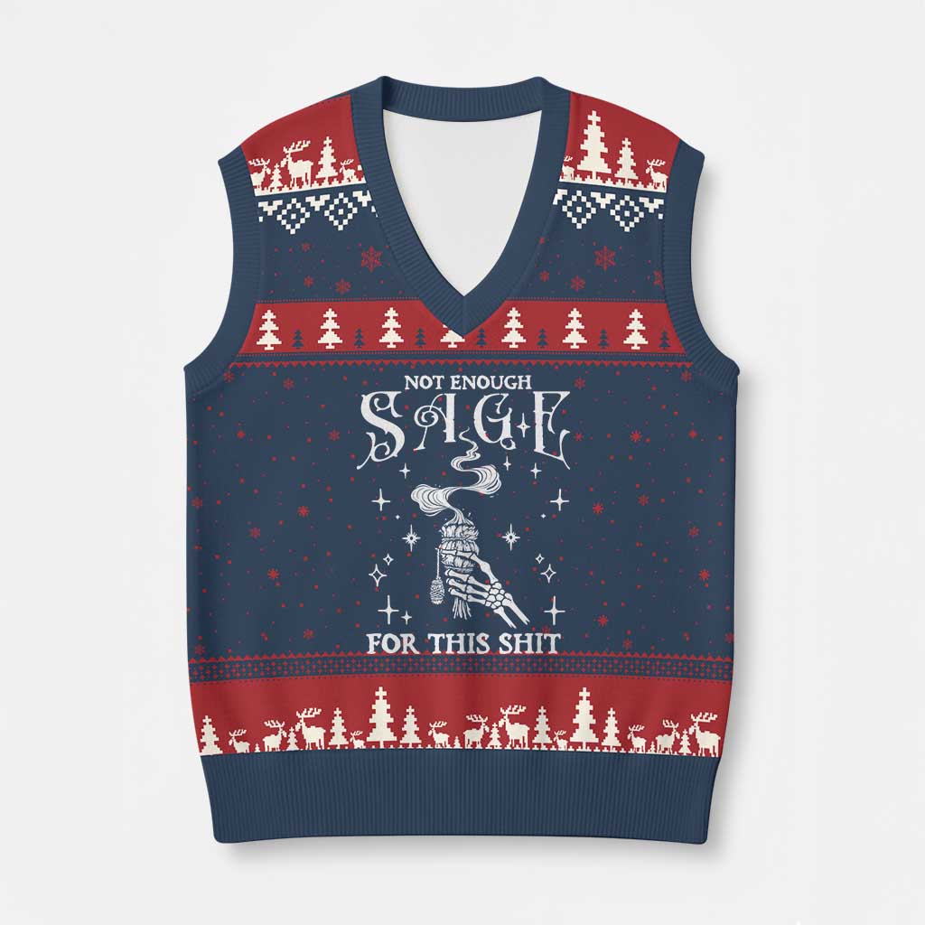 Vintage Witch V-Neck Knit Sweater Vest Spooky Skeleton Witchcore Not Enough Sage For This Shit TS10 Navy Red Print Your Wear