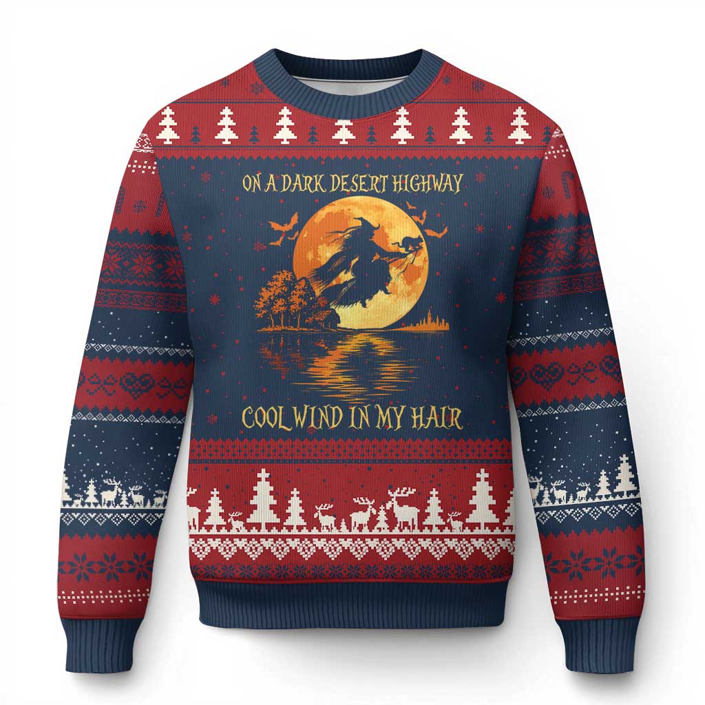 Funny Witch Ugly Christmas Sweater On A Dark Desert Highway Cool Wind In My Hair TS10 Navy Red Print Your Wear